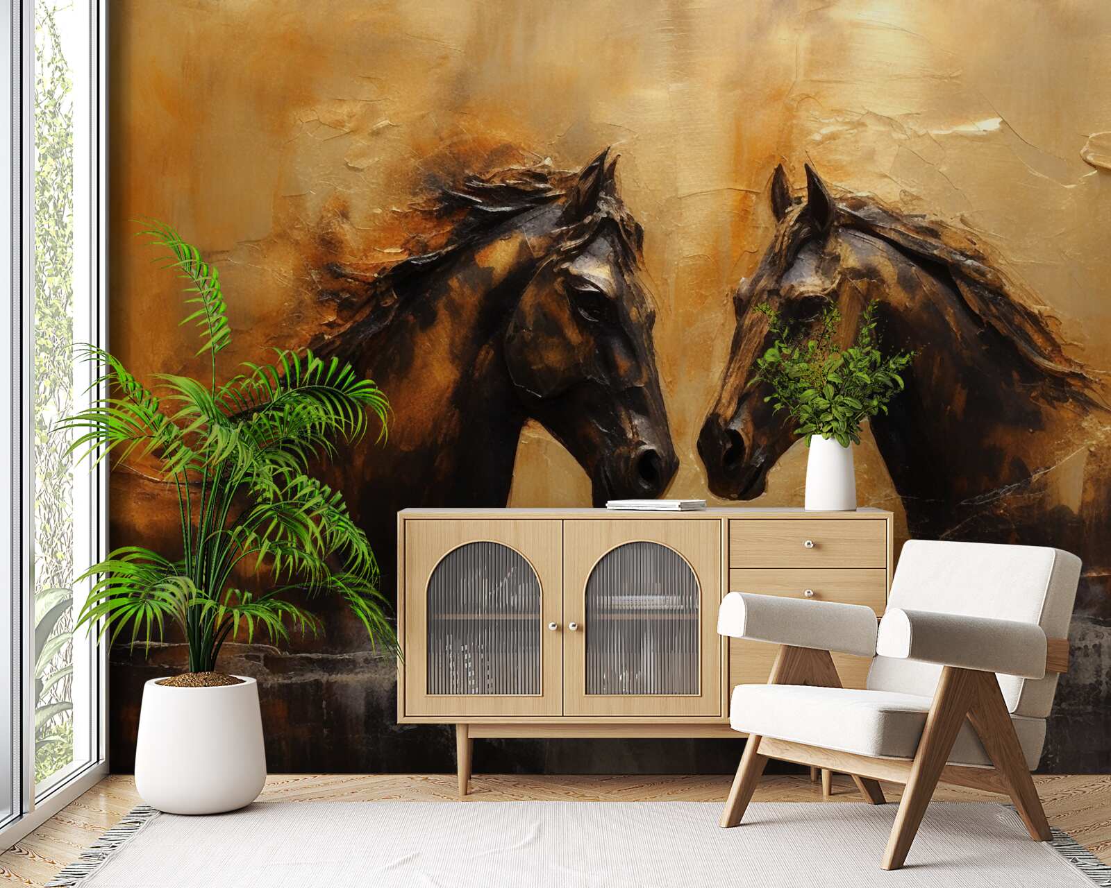 Fotobehang twee paarden in het water