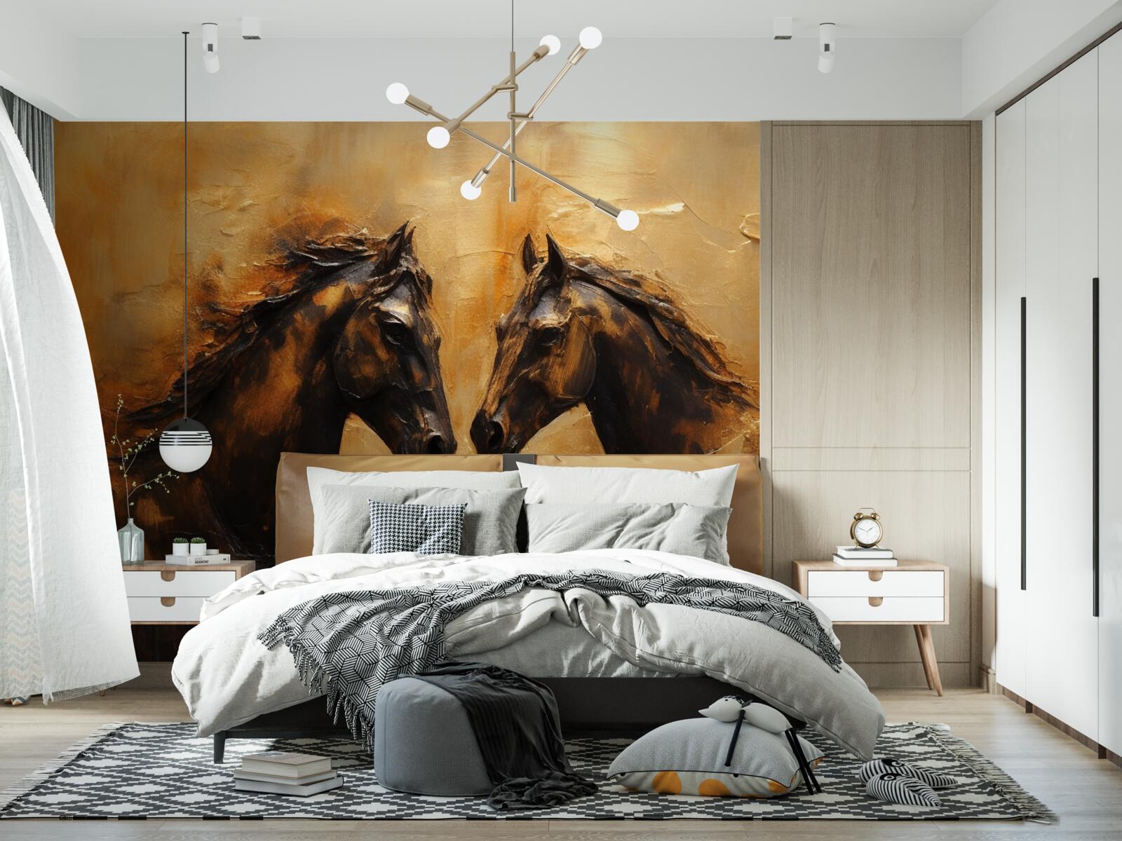 Fotobehang twee paarden in het water