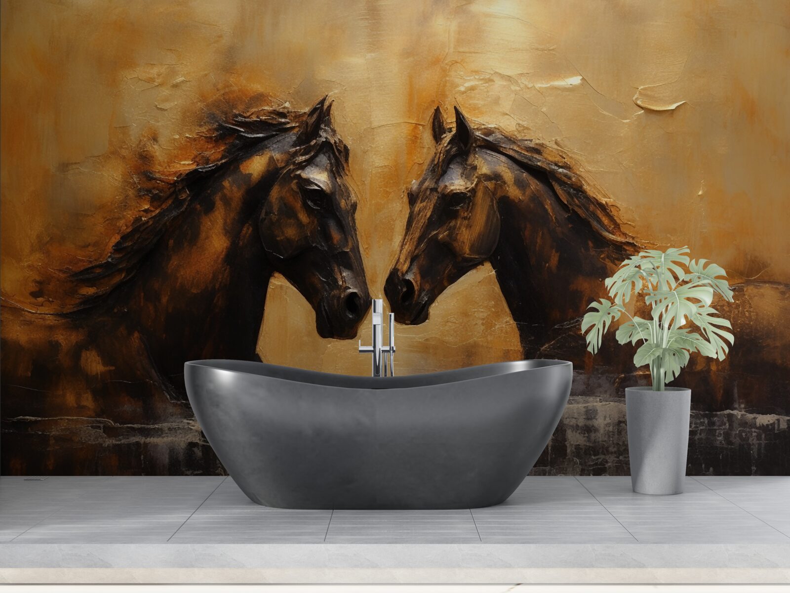 Fotobehang twee paarden in het water