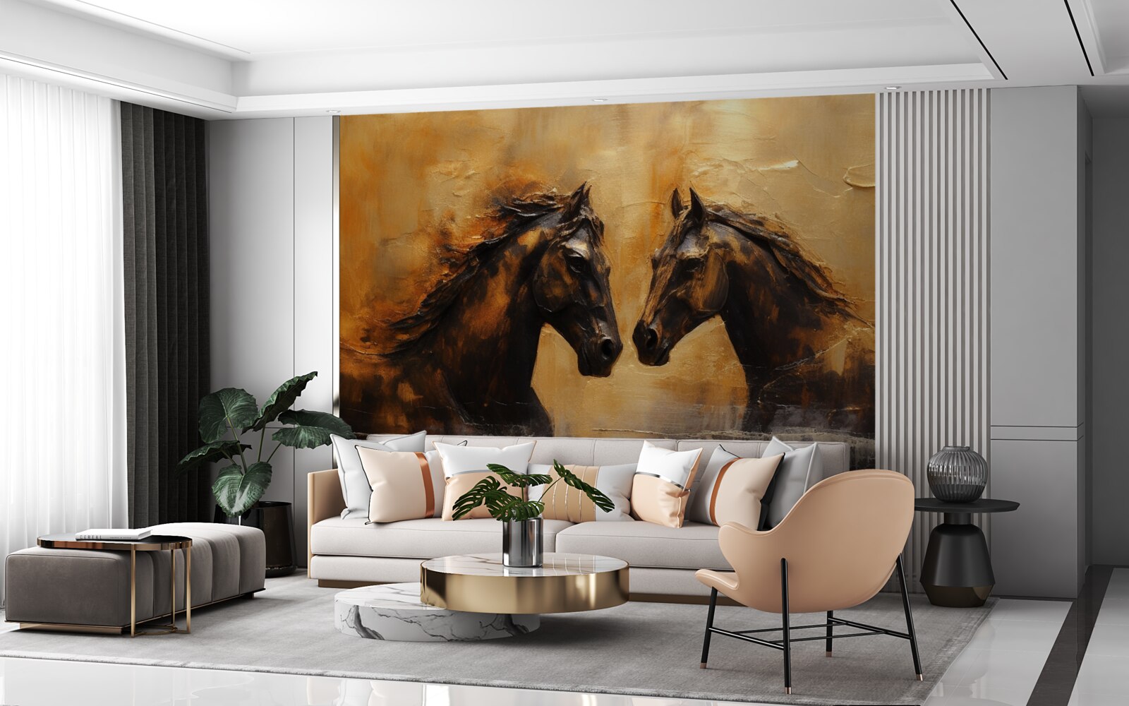 Fotobehang twee paarden in het water