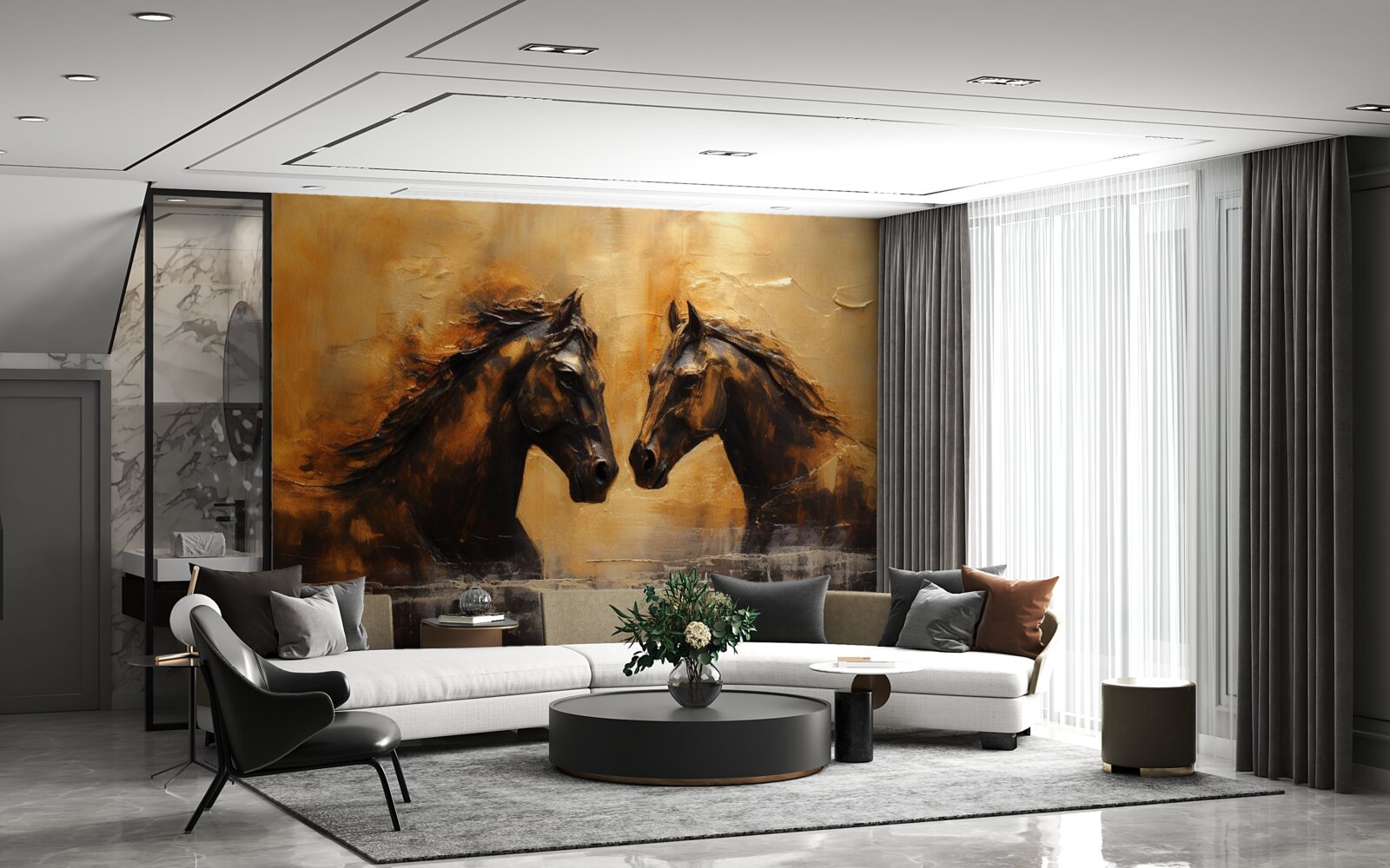 Fotobehang twee paarden in het water