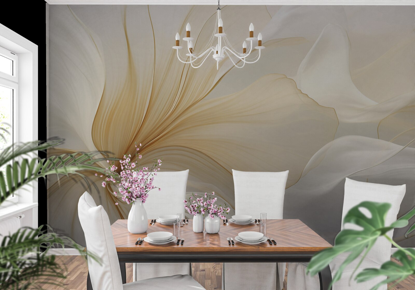 Fotobehang licht marmer, versierd met elegante patronen