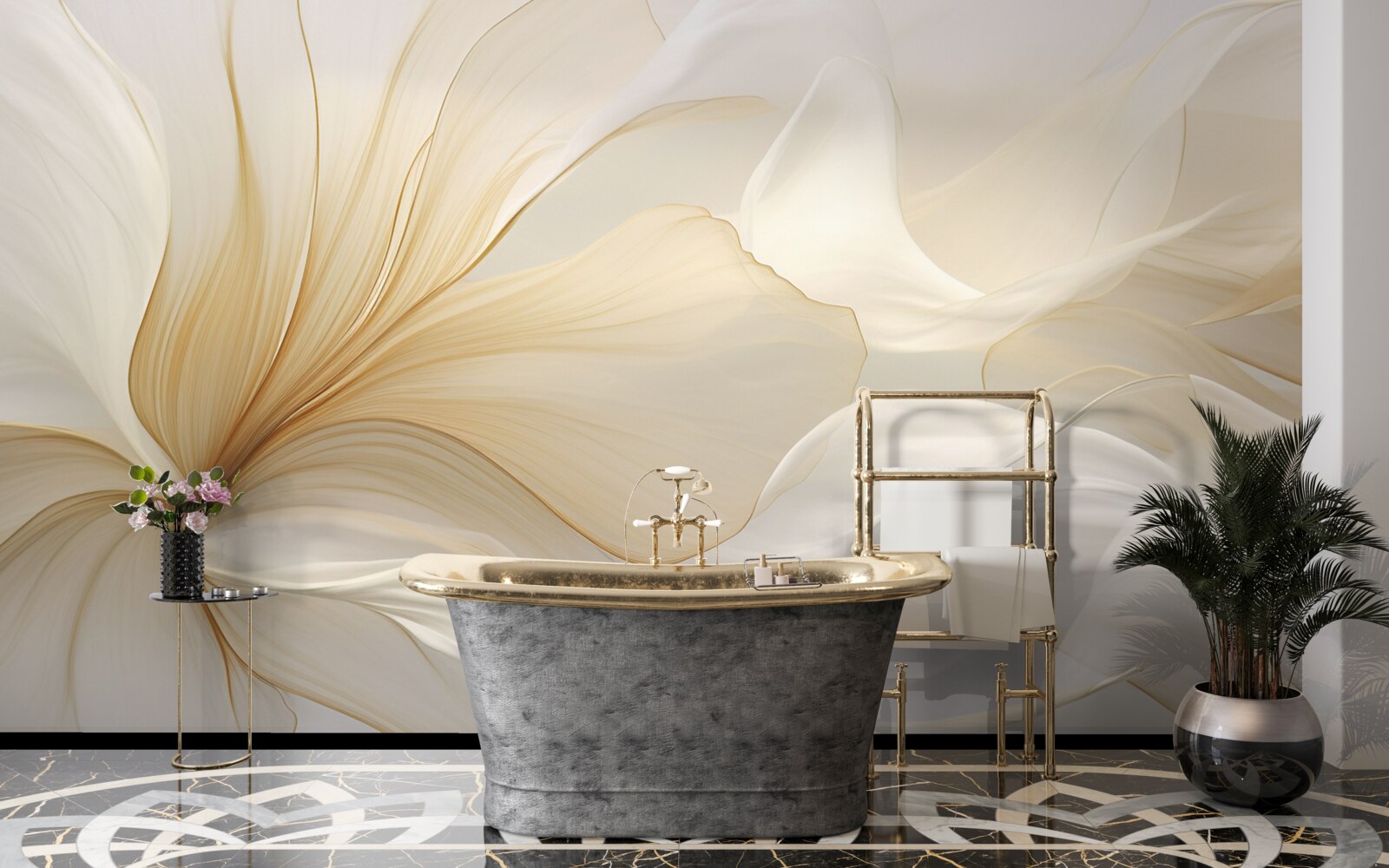 Fotobehang licht marmer, versierd met elegante patronen