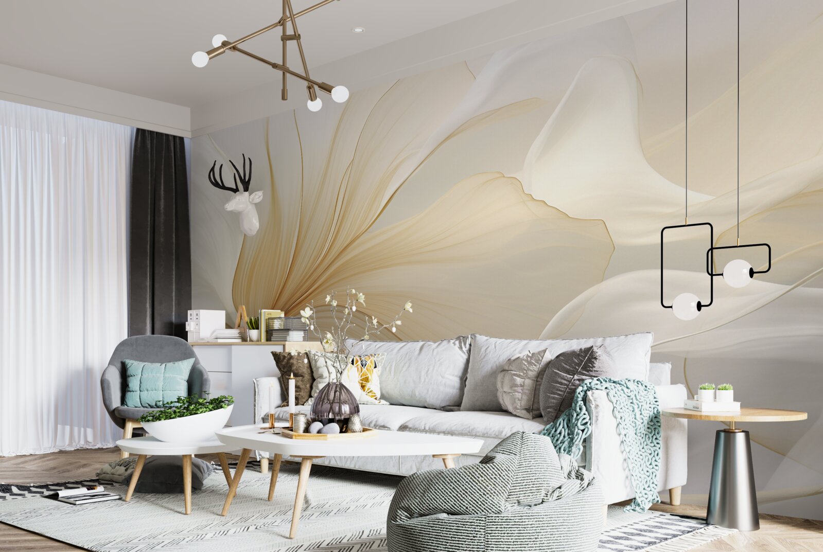 Fotobehang licht marmer, versierd met elegante patronen