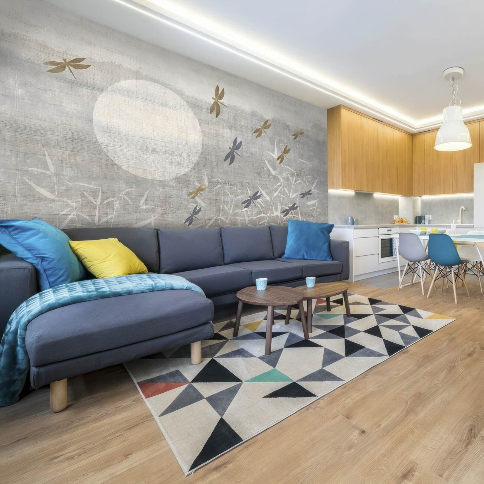 Fotobehang libellen vliegen over het veld