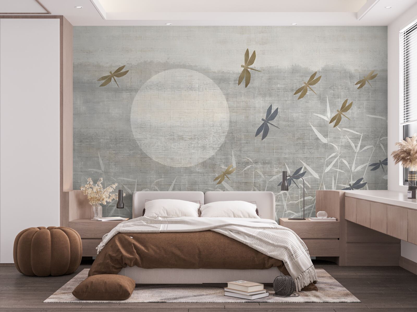 Fotobehang libellen vliegen over het veld