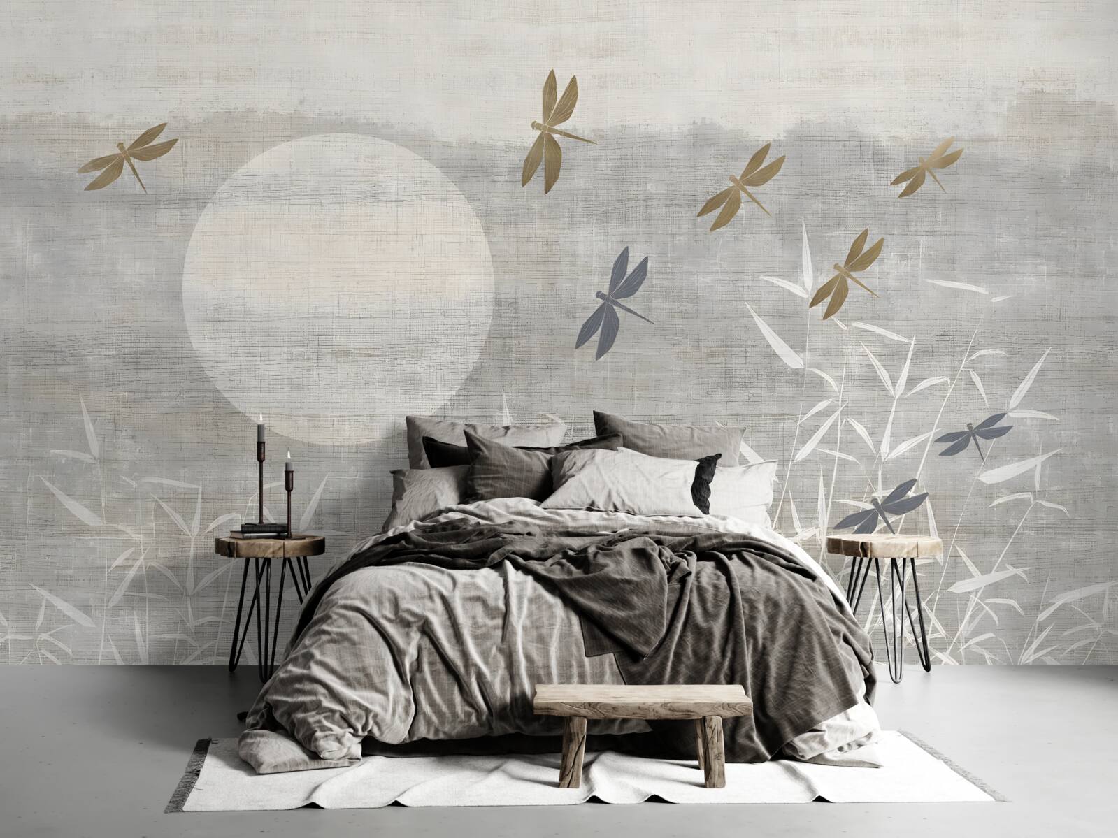 Fotobehang libellen vliegen over het veld