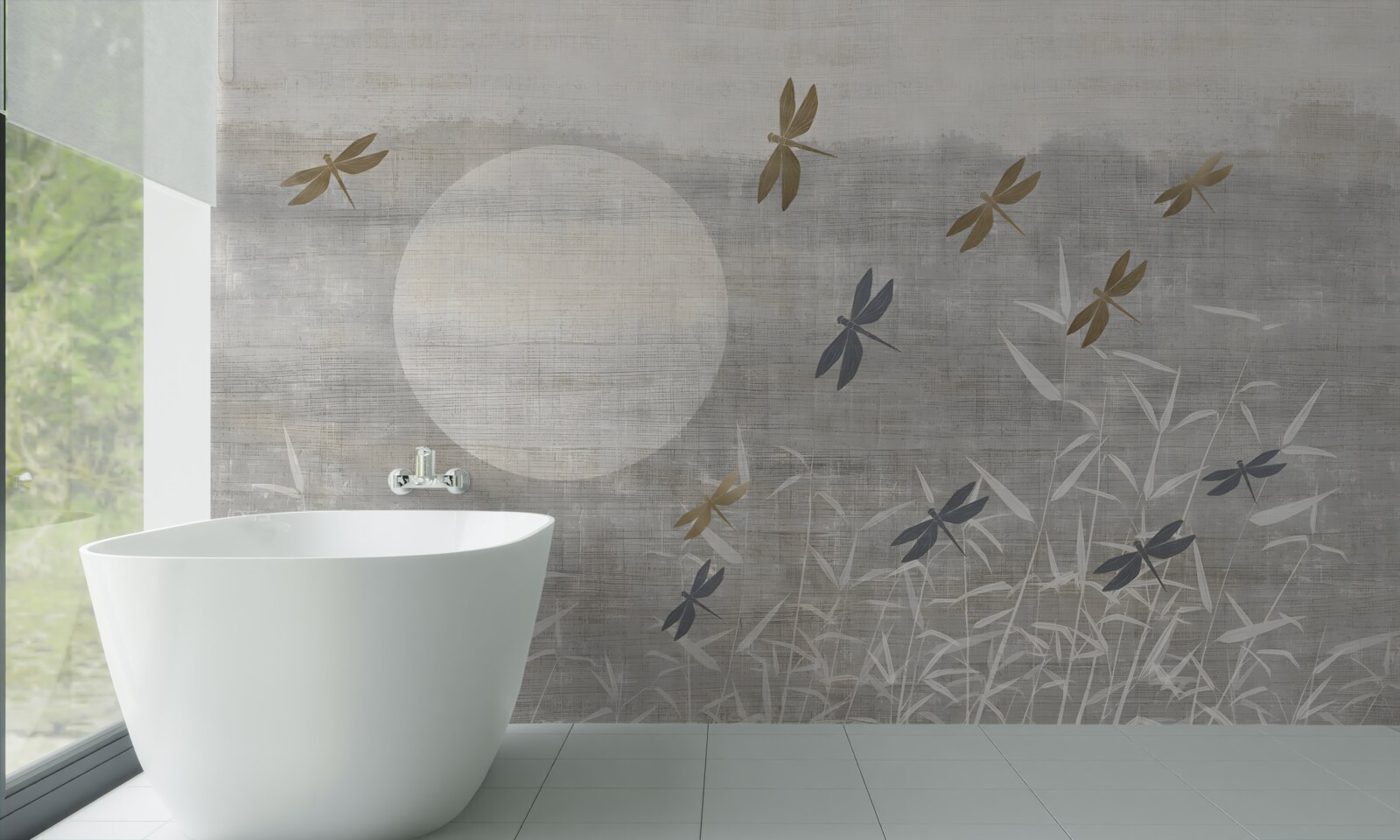 Fotobehang libellen vliegen over het veld