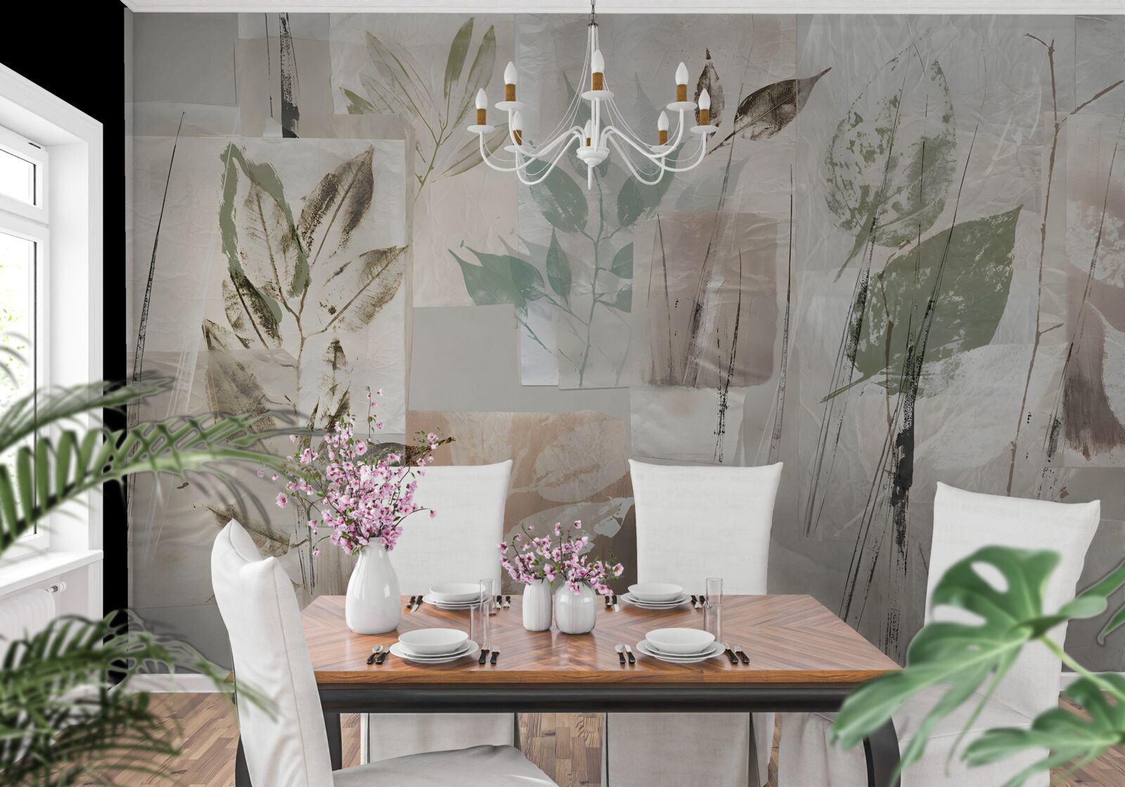 Fotobehang contouren van exotische flora