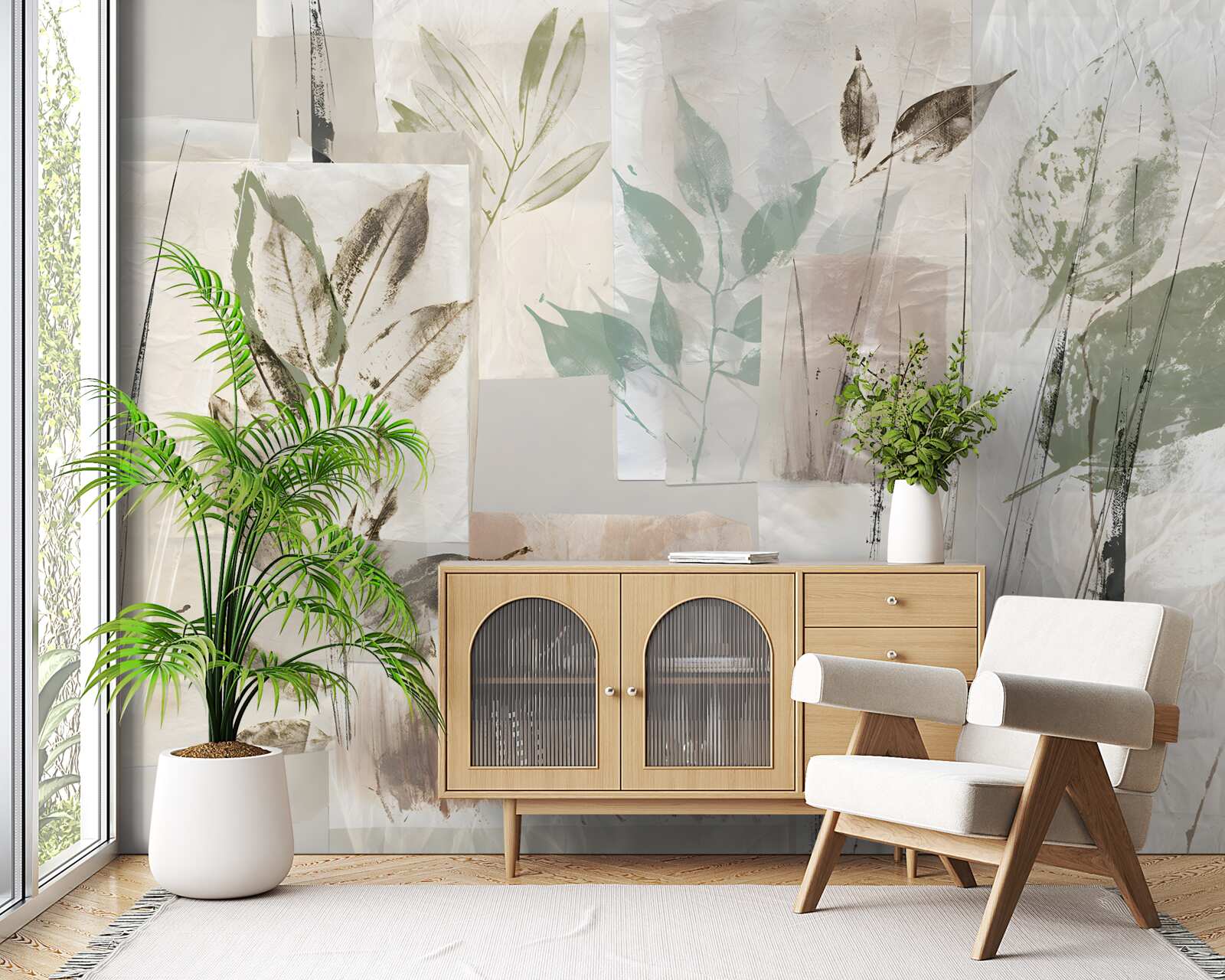 Fotobehang contouren van exotische flora