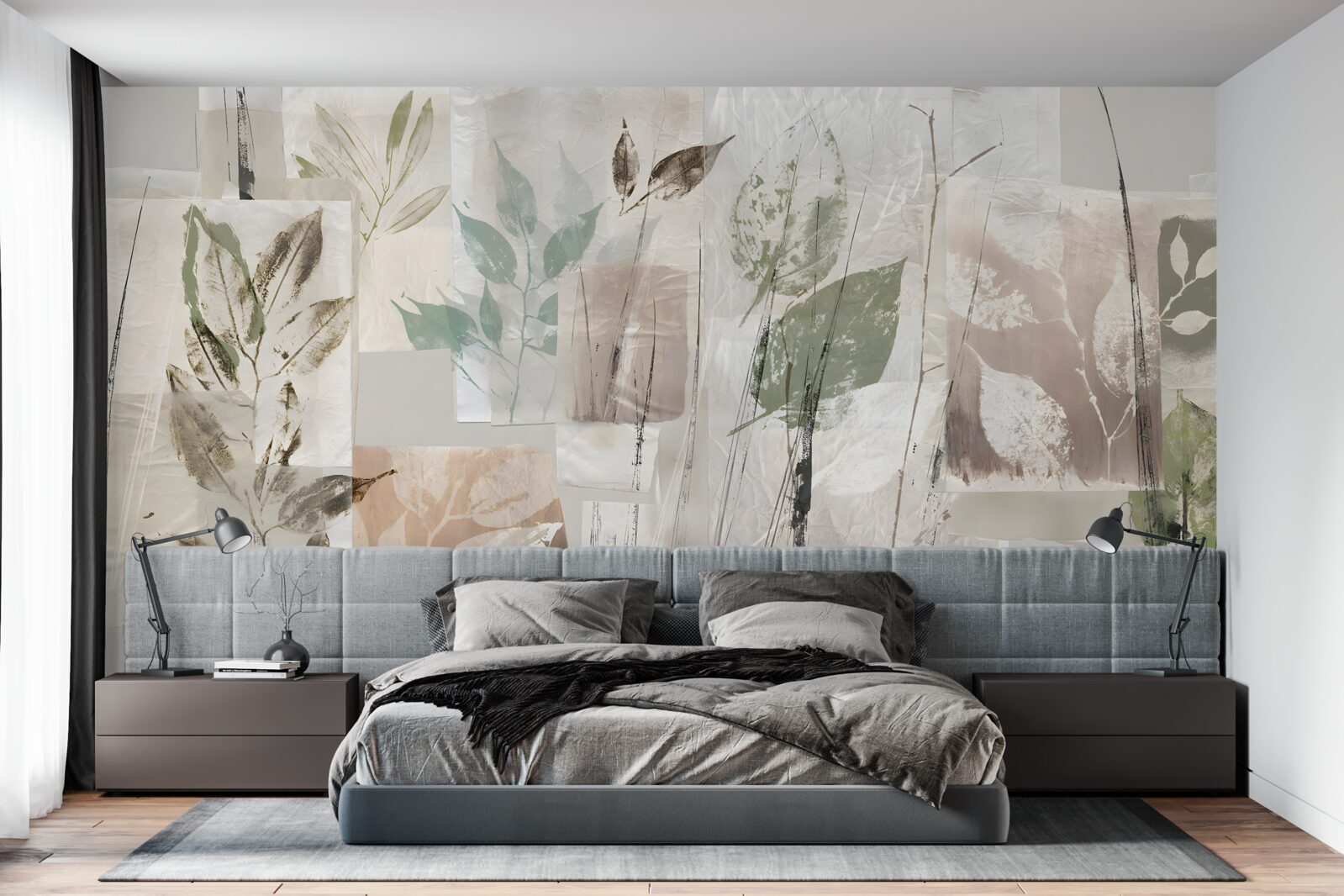 Fotobehang contouren van exotische flora