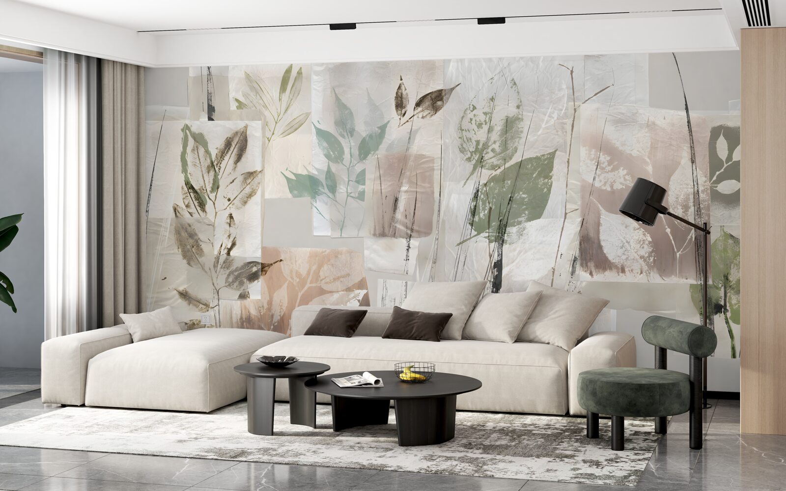 Fotobehang contouren van exotische flora