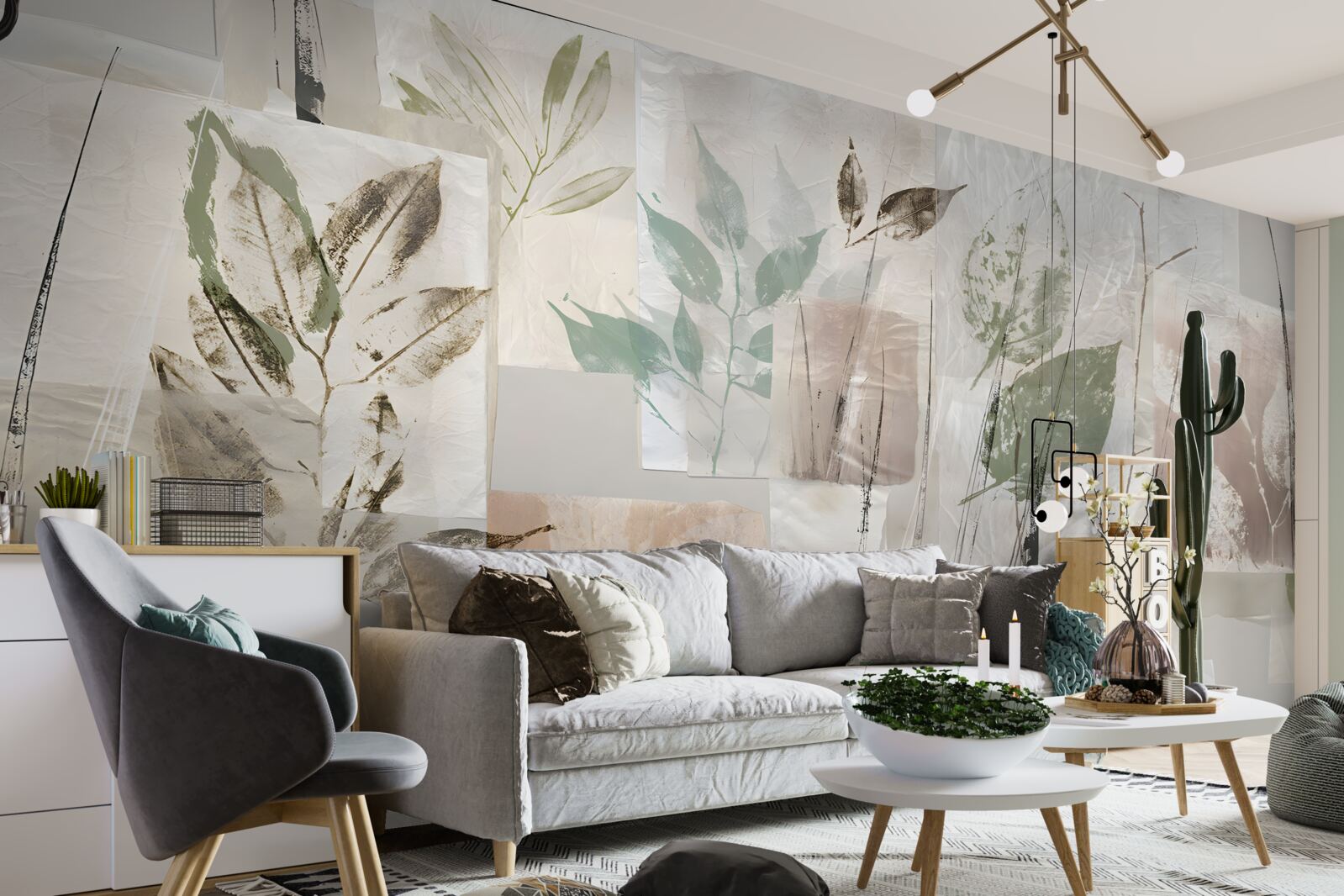 Fotobehang contouren van exotische flora