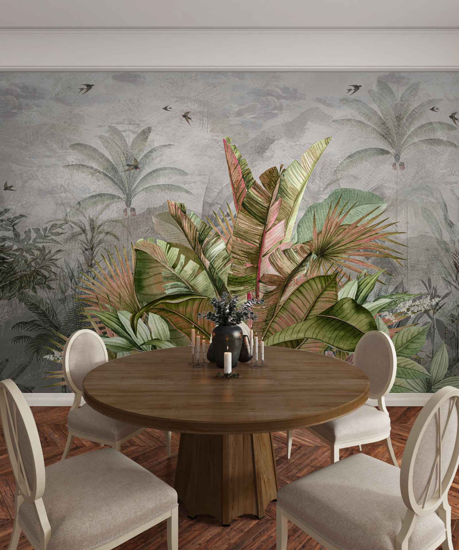 Fotobehang mistige samenstelling van varens