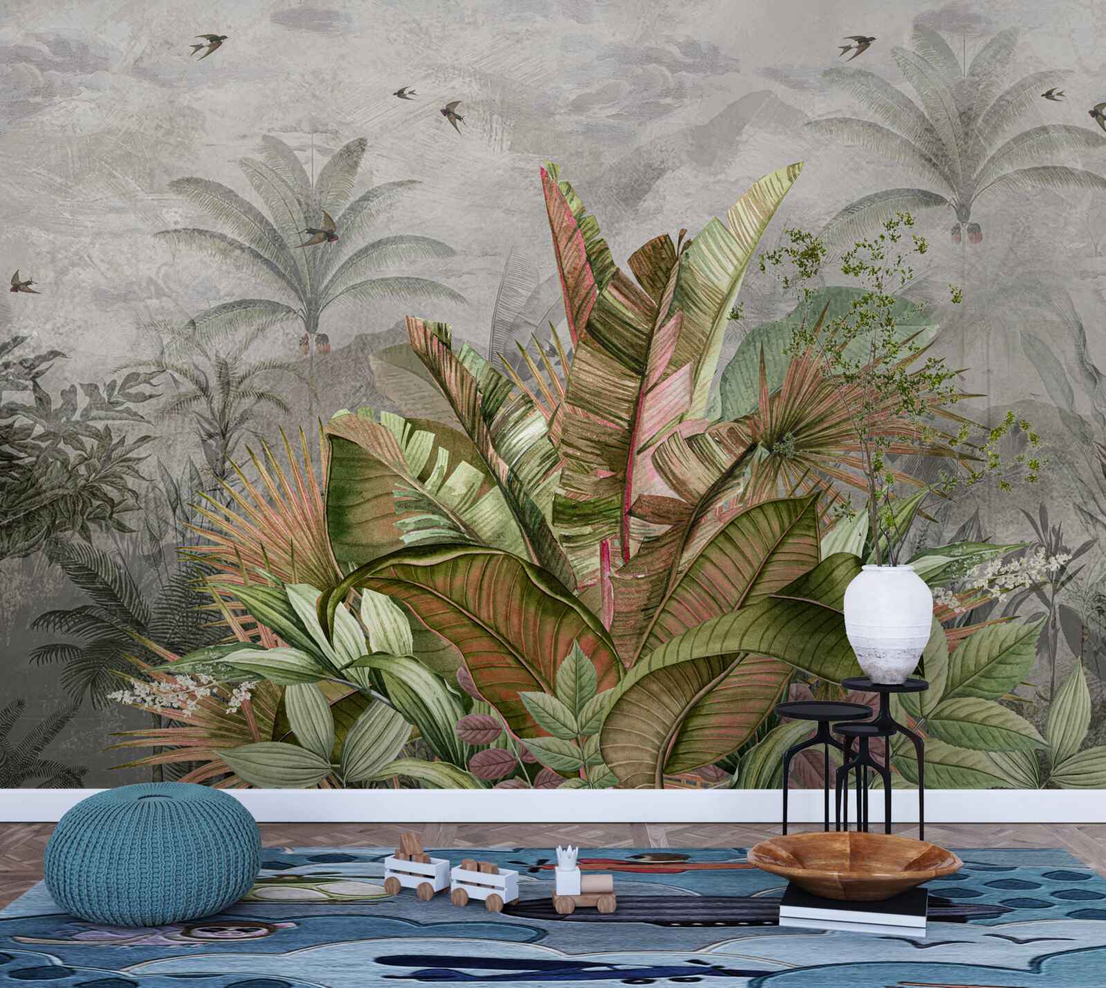 Fotobehang mistige samenstelling van varens