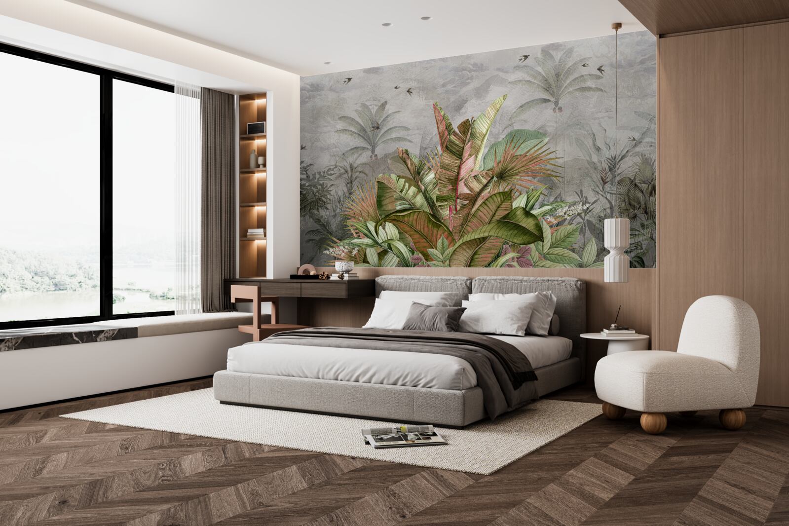 Fotobehang mistige samenstelling van varens