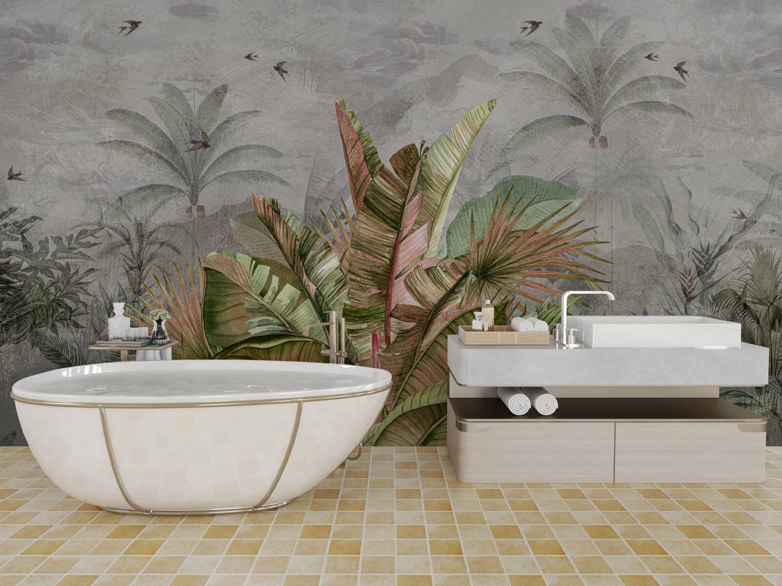 Fotobehang mistige samenstelling van varens