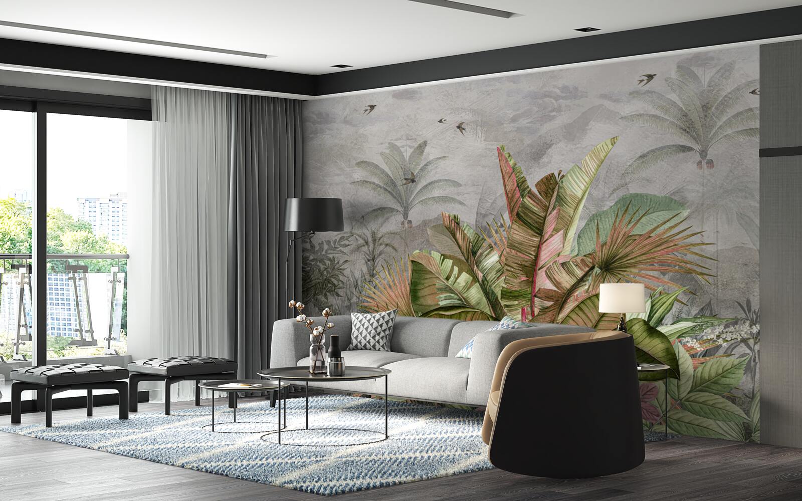 Fotobehang mistige samenstelling van varens