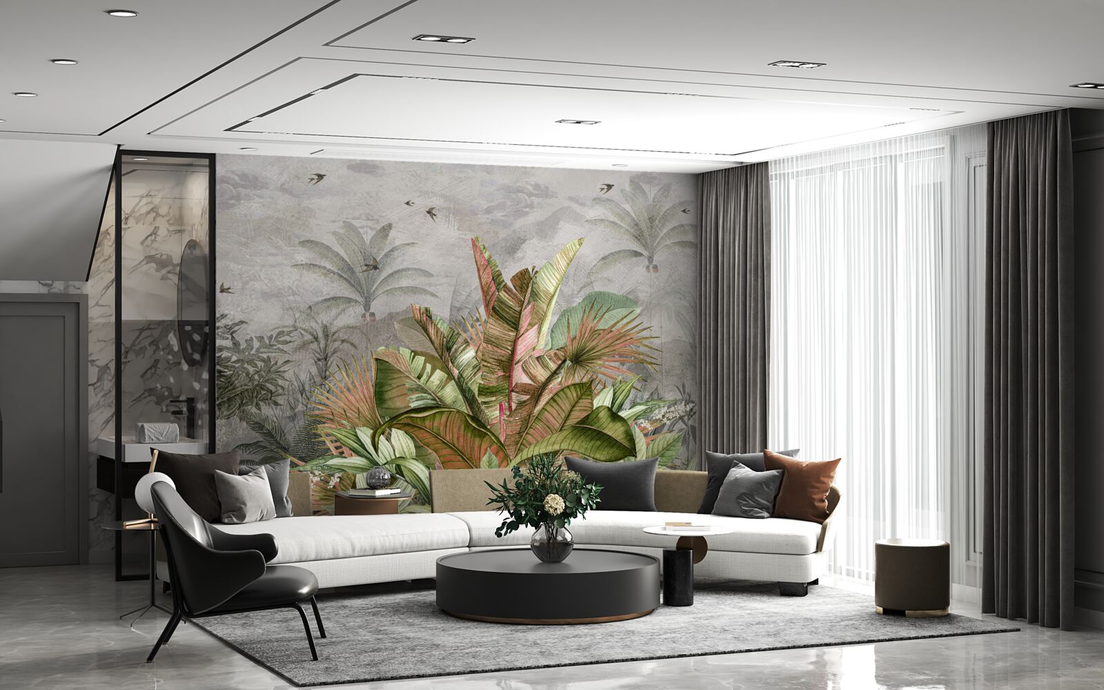 Fotobehang mistige samenstelling van varens