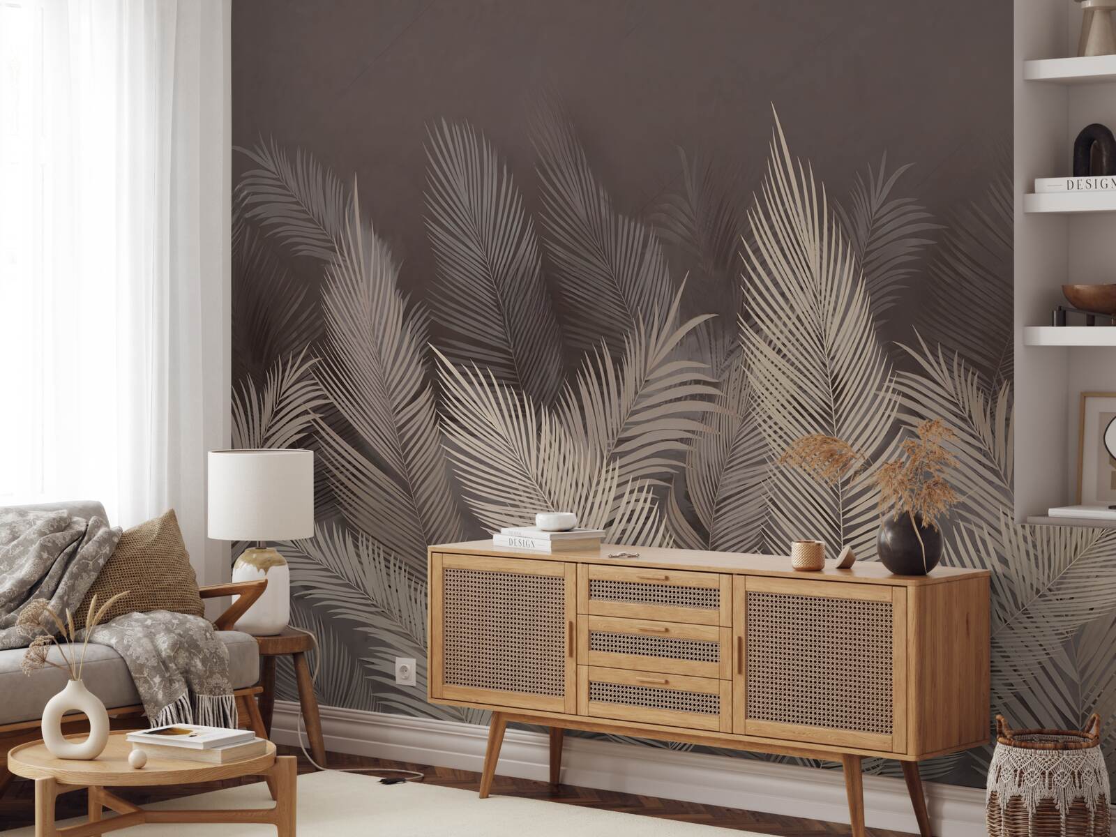 Fotobehang weelderig groene varens in de avond