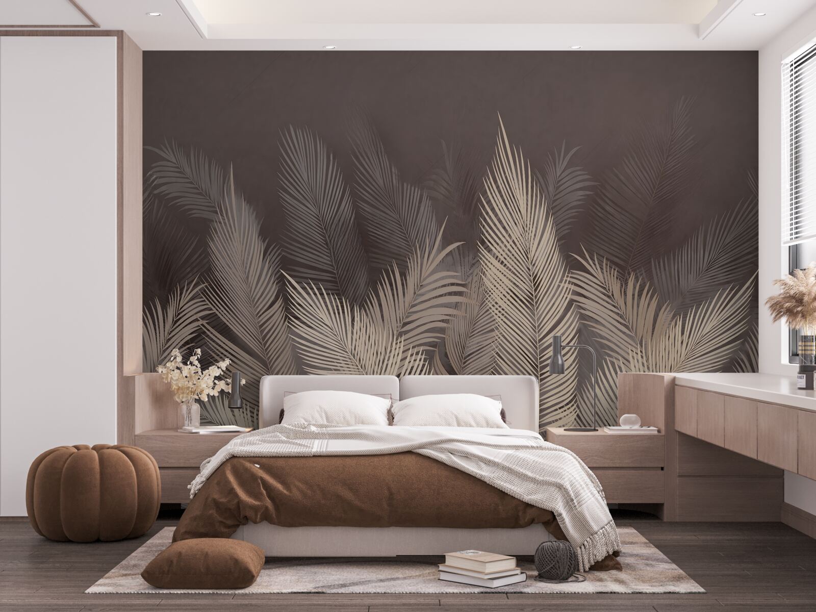 Fotobehang weelderig groene varens in de avond