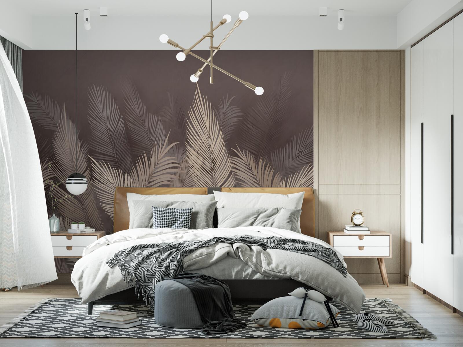 Fotobehang weelderig groene varens in de avond