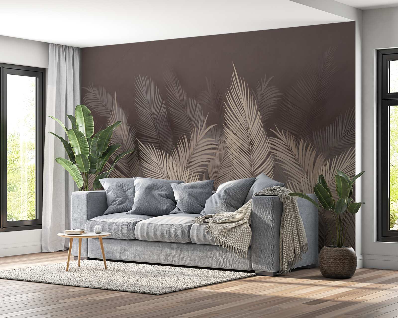 Fotobehang weelderig groene varens in de avond