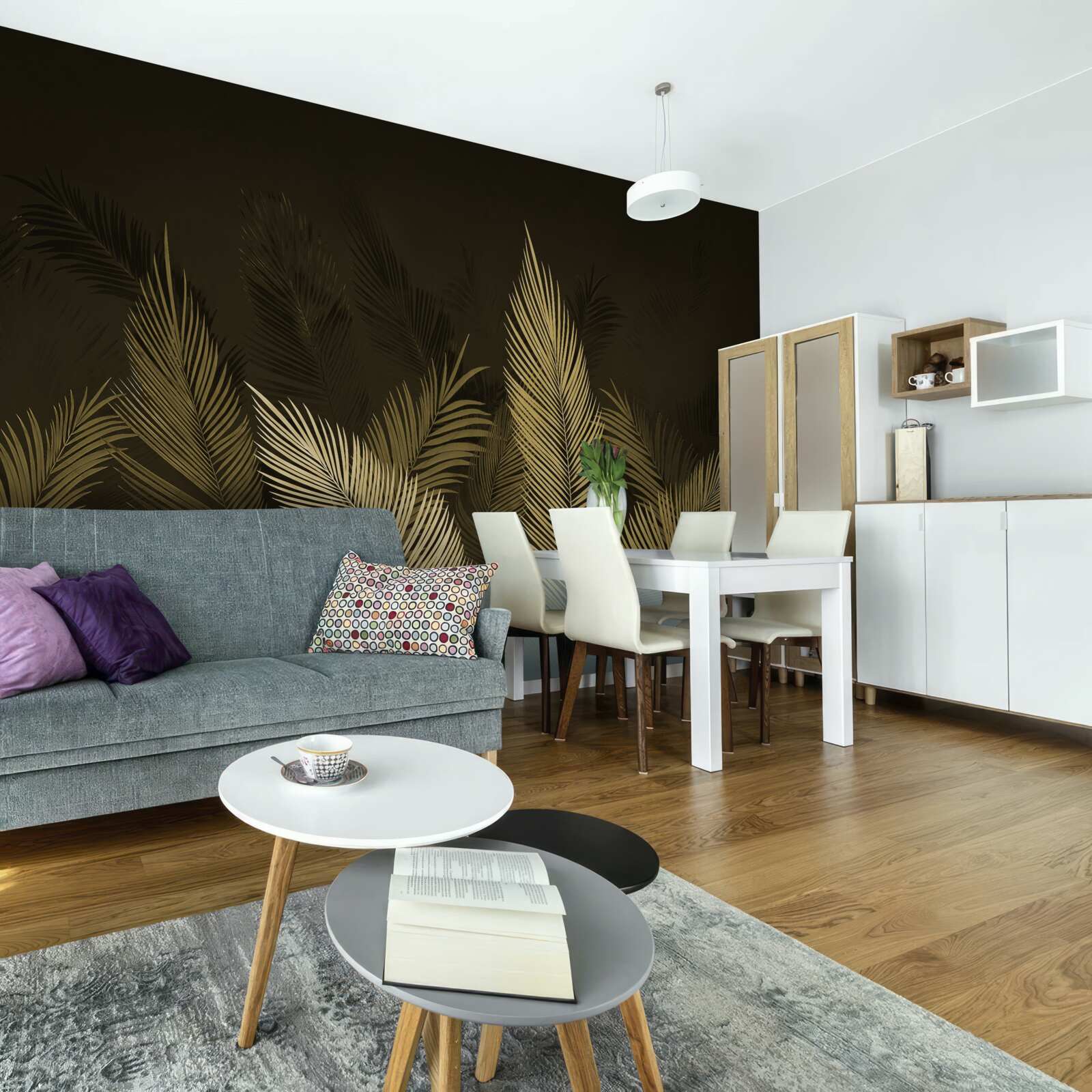 Fotobehang varenbladeren in het nachtbos