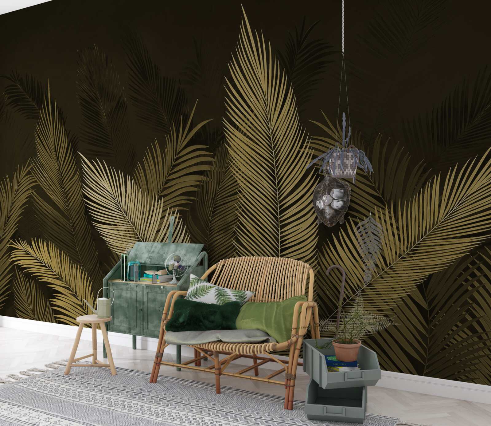 Fotobehang varenbladeren in het nachtbos