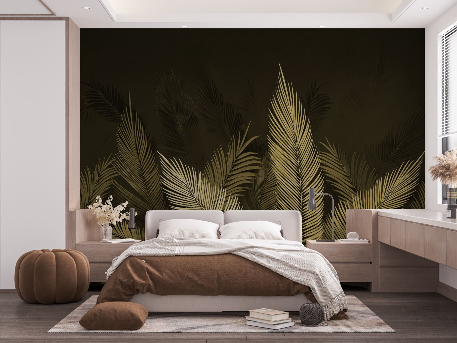 Fotobehang varenbladeren in het nachtbos