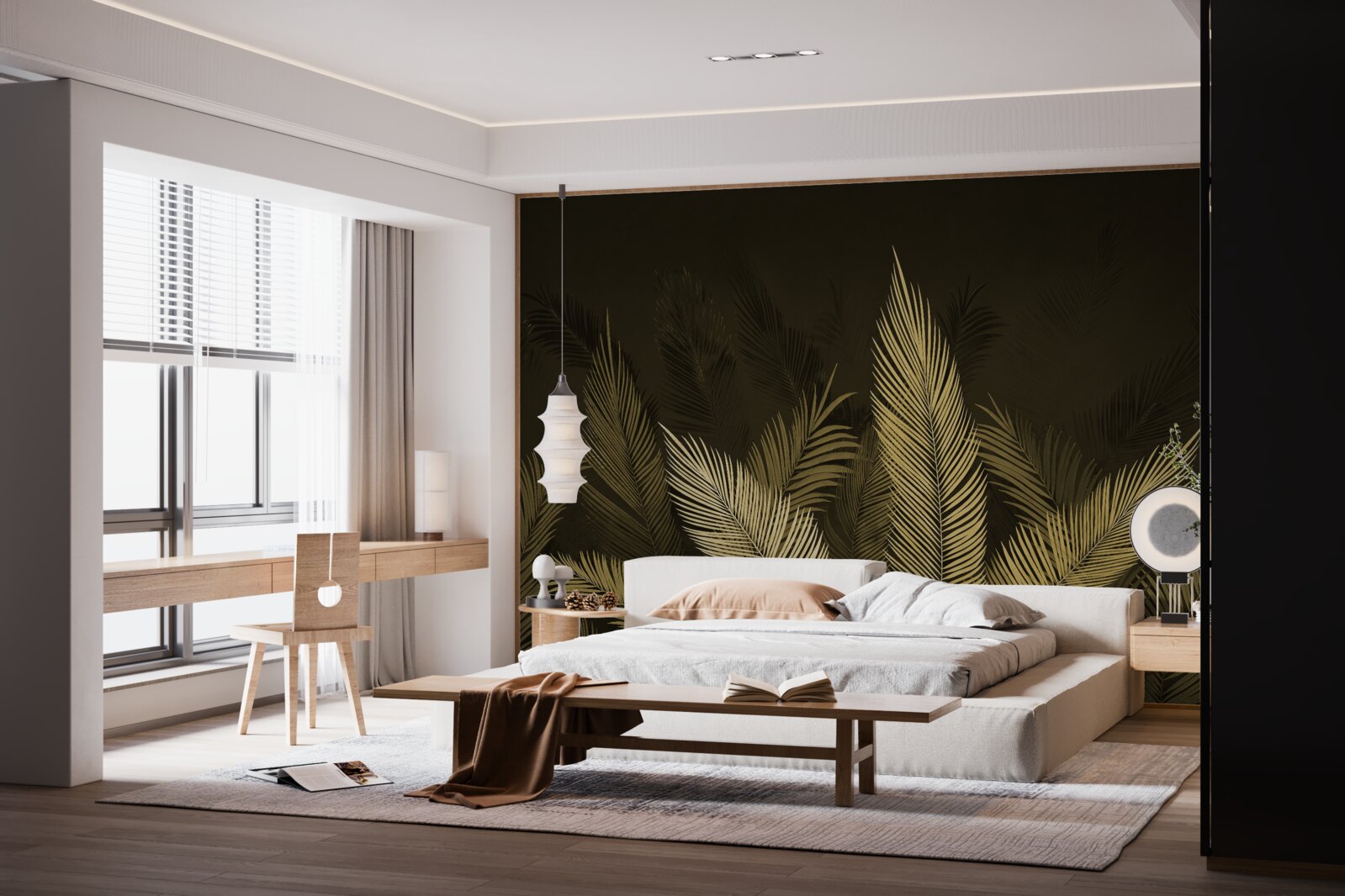 Fotobehang varenbladeren in het nachtbos