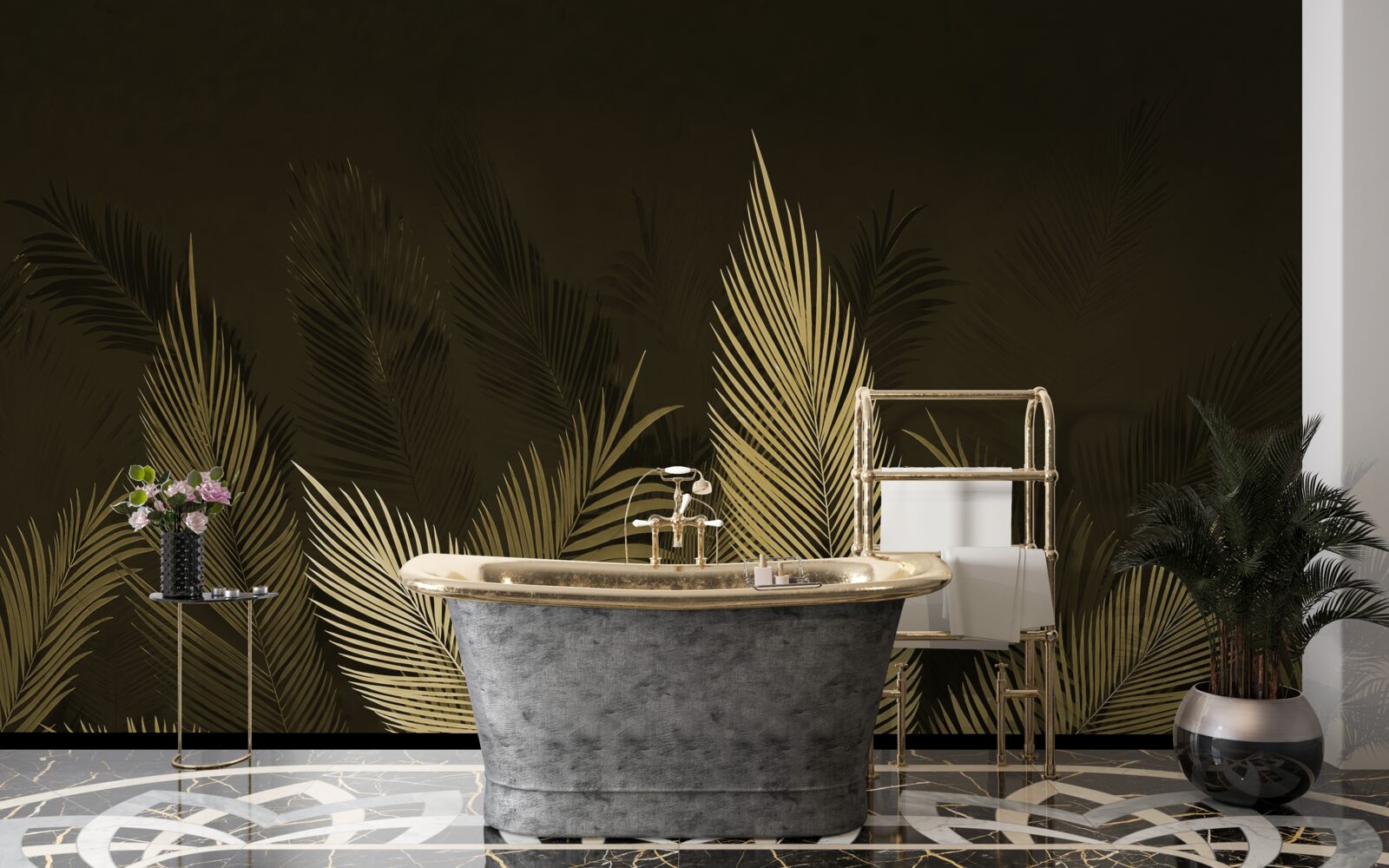 Fotobehang varenbladeren in het nachtbos