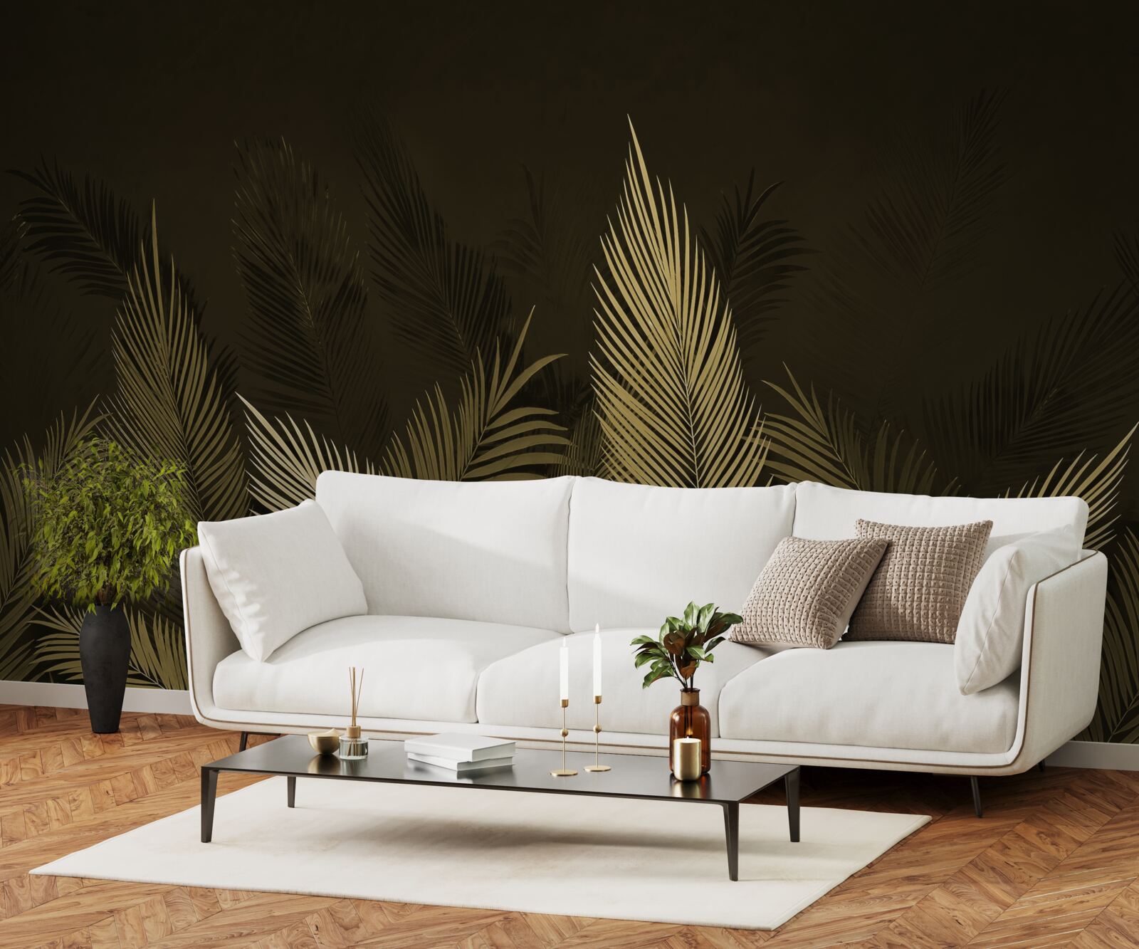 Fotobehang varenbladeren in het nachtbos