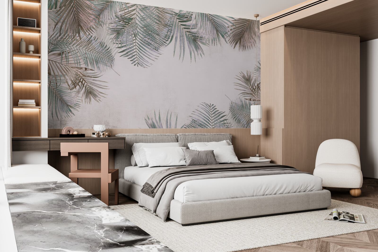 Fotobehang weelderige varenbladeren op een grijze achtergrond