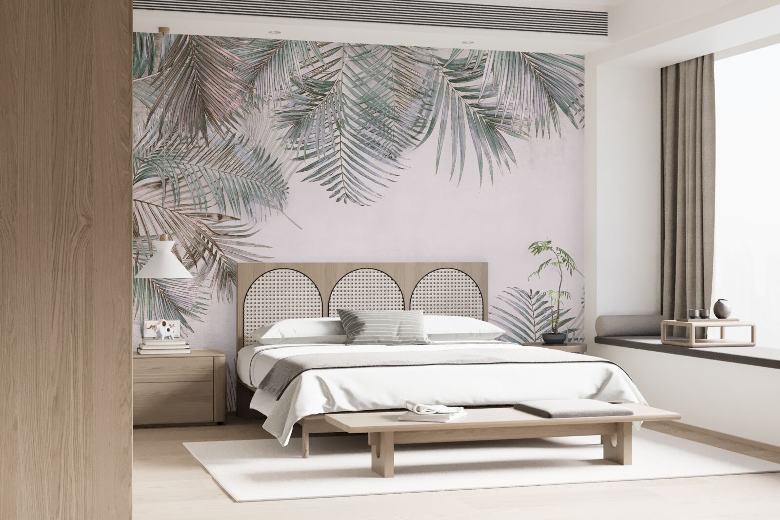 Fotobehang weelderige varenbladeren op een grijze achtergrond