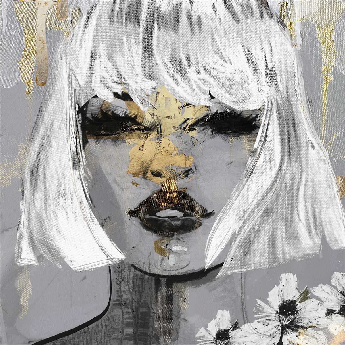 Fotobehang beeld van een meisje met wit haar in een abstracte stijl