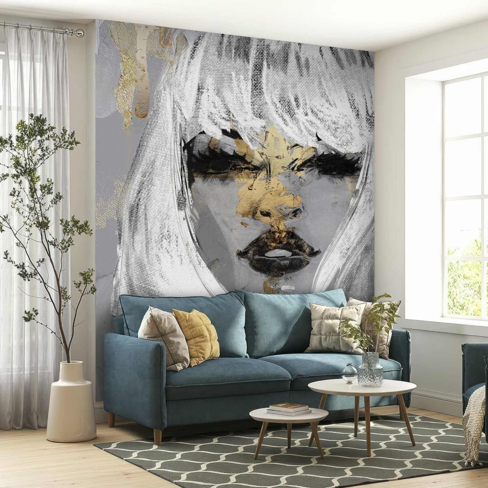 Fotobehang beeld van een meisje met wit haar in een abstracte stijl