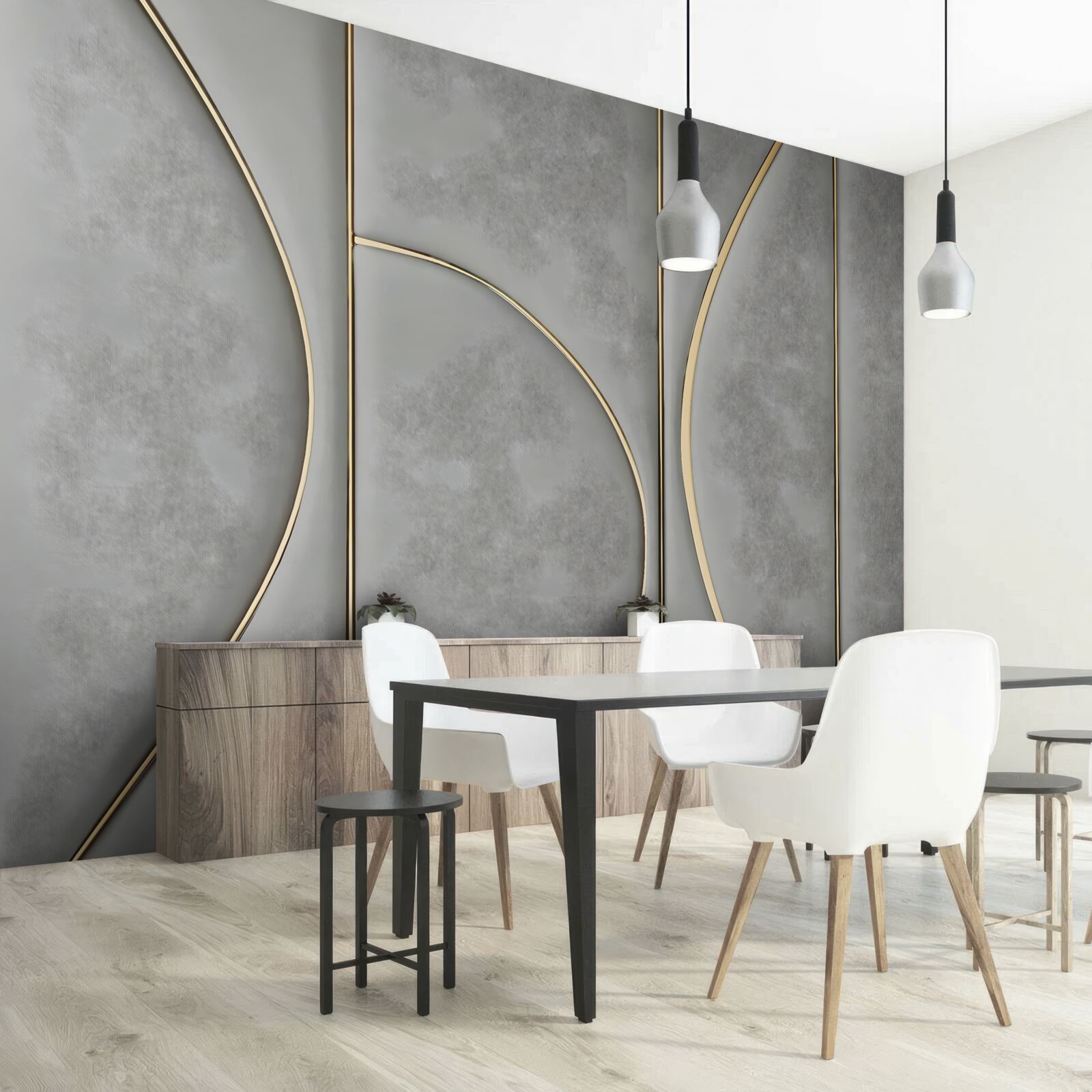 Fotobehang grijze textuur met gouden lijnen