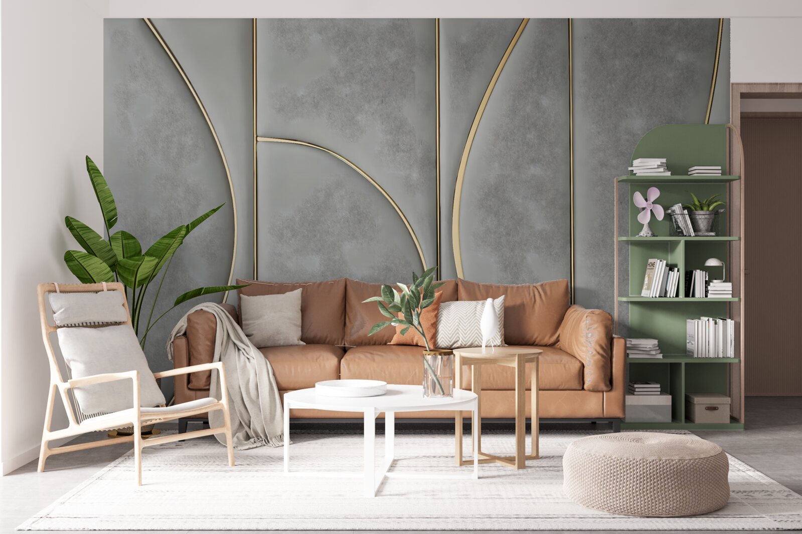 Fotobehang grijze textuur met gouden lijnen