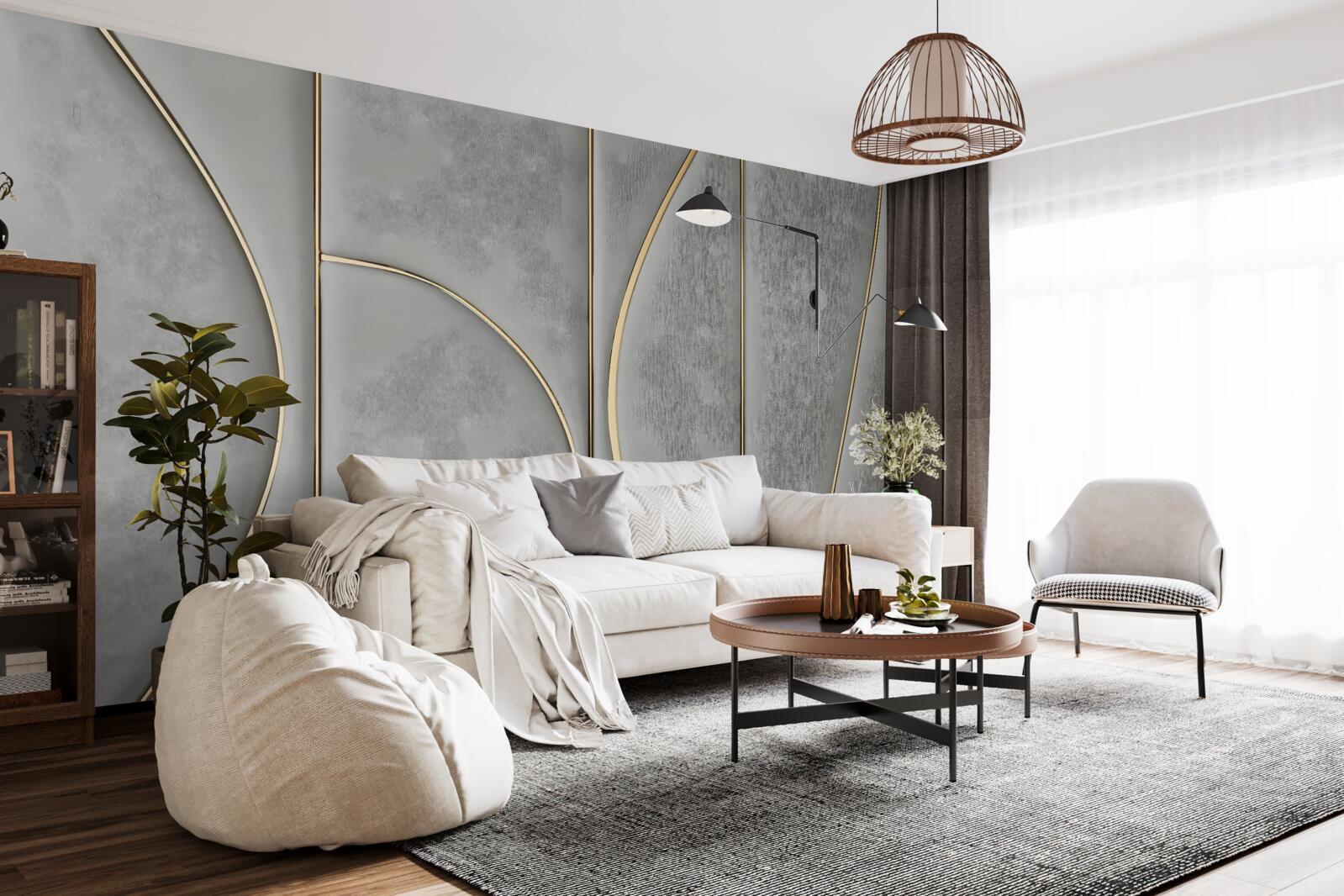 Fotobehang grijze textuur met gouden lijnen