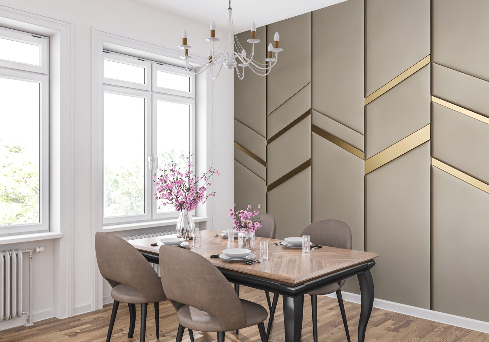 Fotobehang gouddeling op licht hout