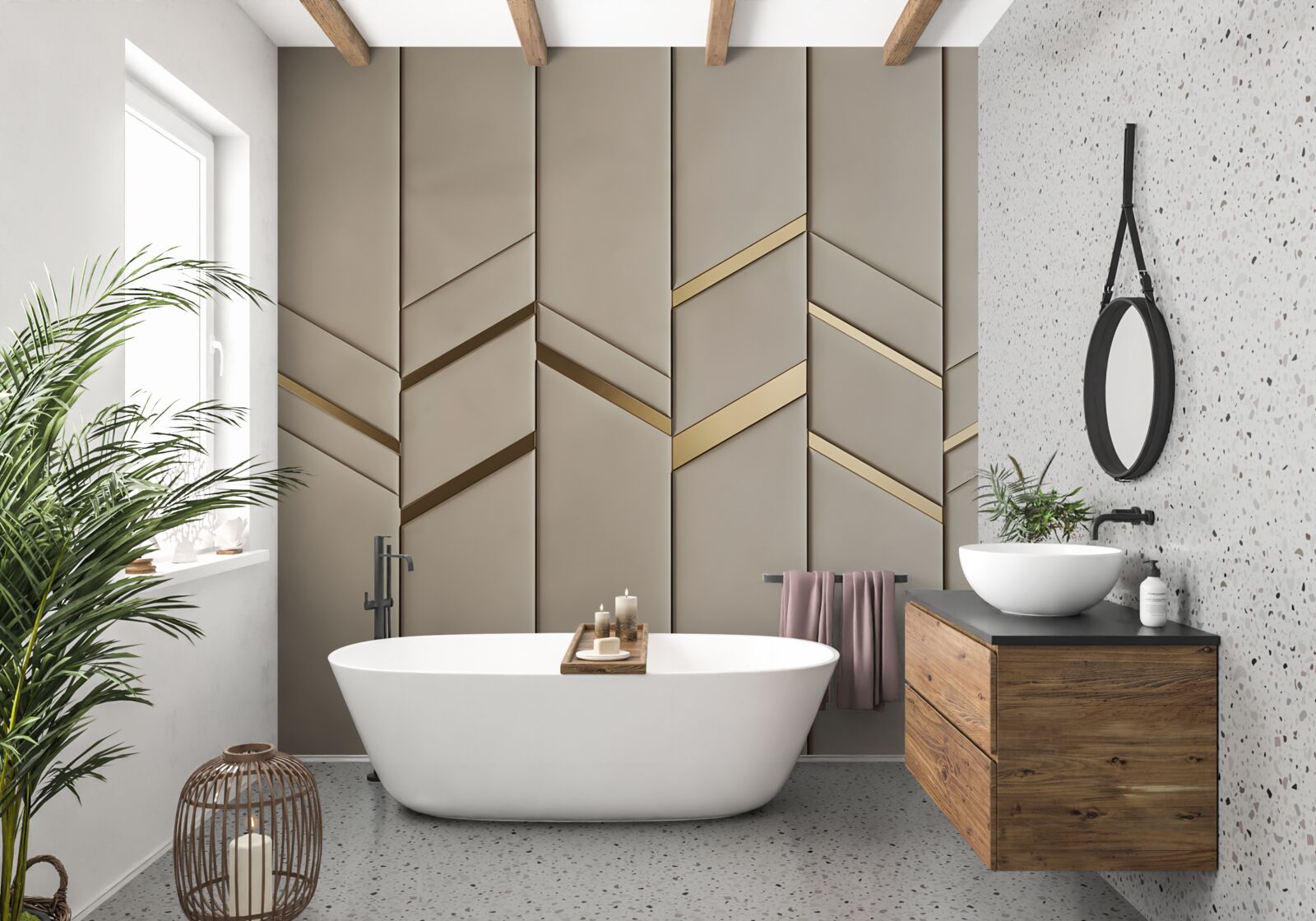 Fotobehang gouddeling op licht hout