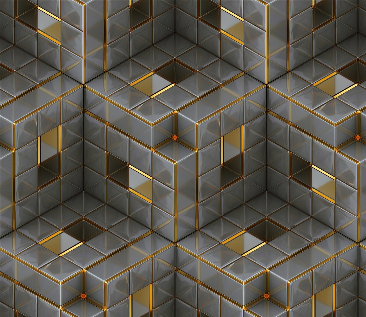 Fotobehang 3D kubussen met gouden elementen