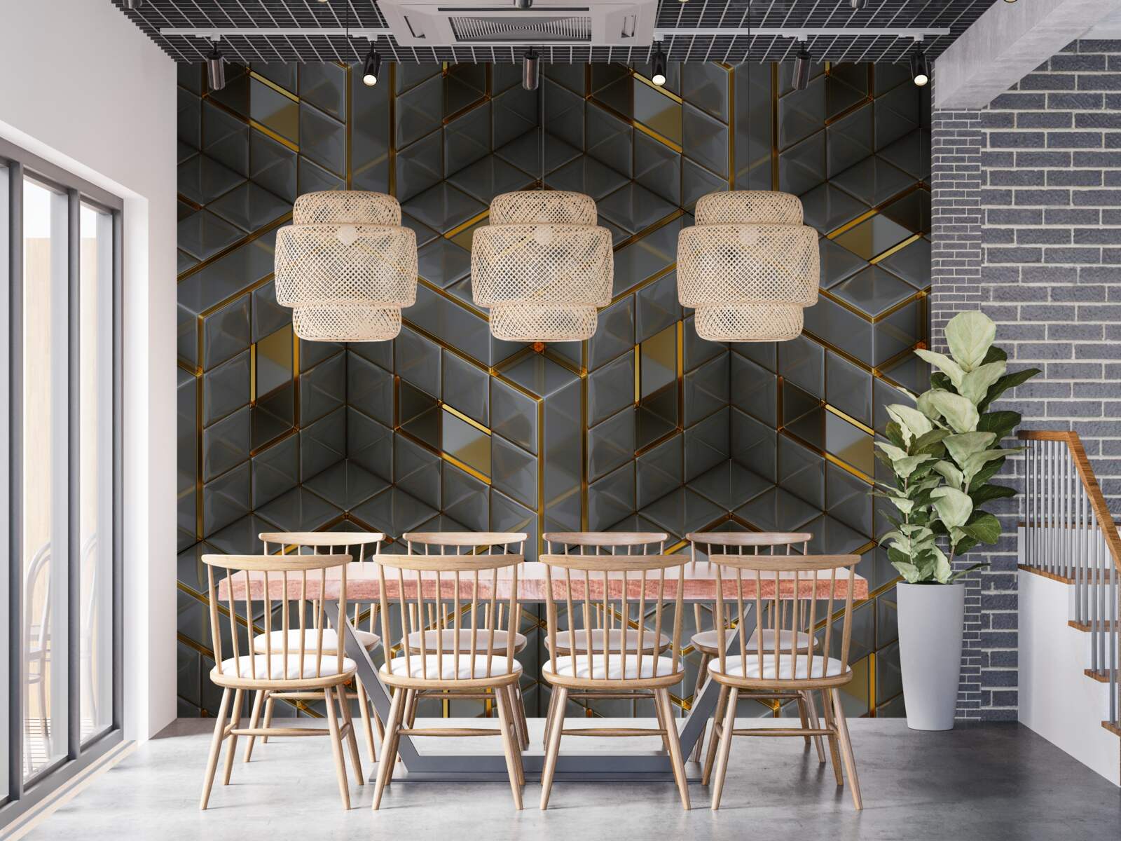 Fotobehang 3D kubussen met gouden elementen