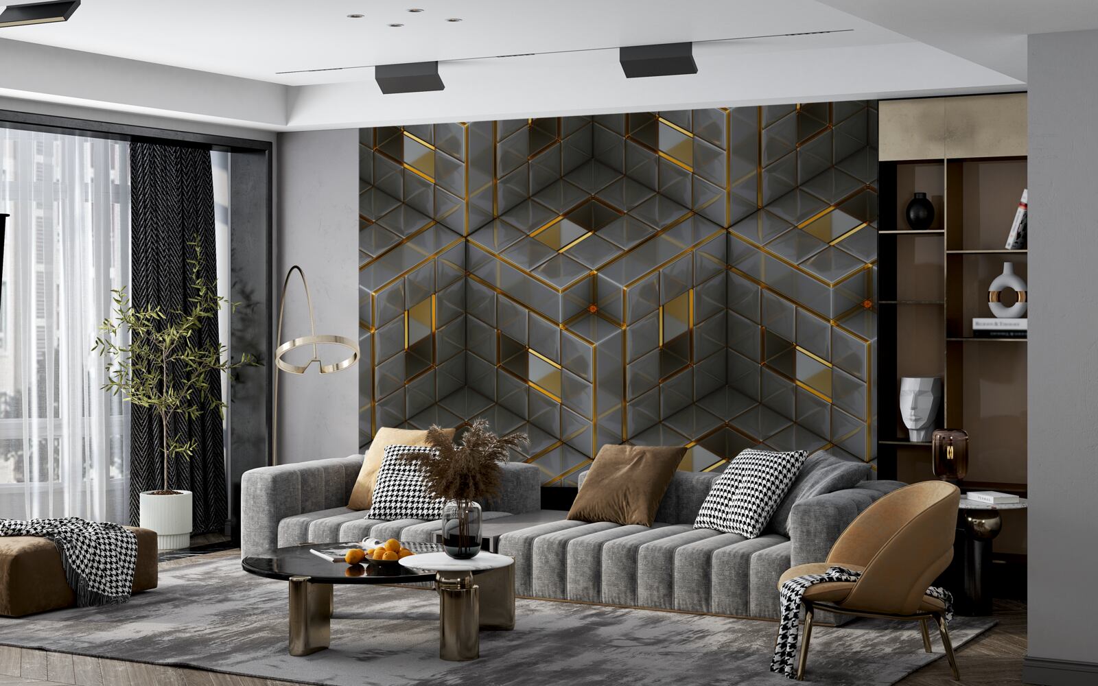 Fotobehang 3D kubussen met gouden elementen