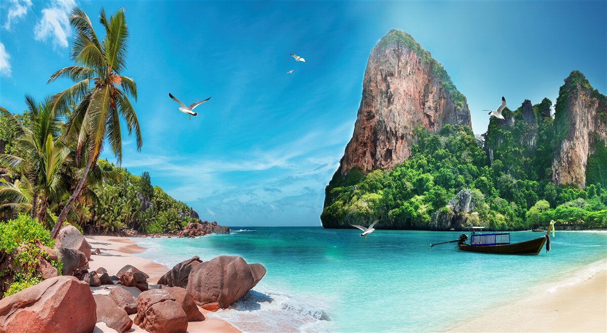 Fotobehang landschap met bergen in de tropen