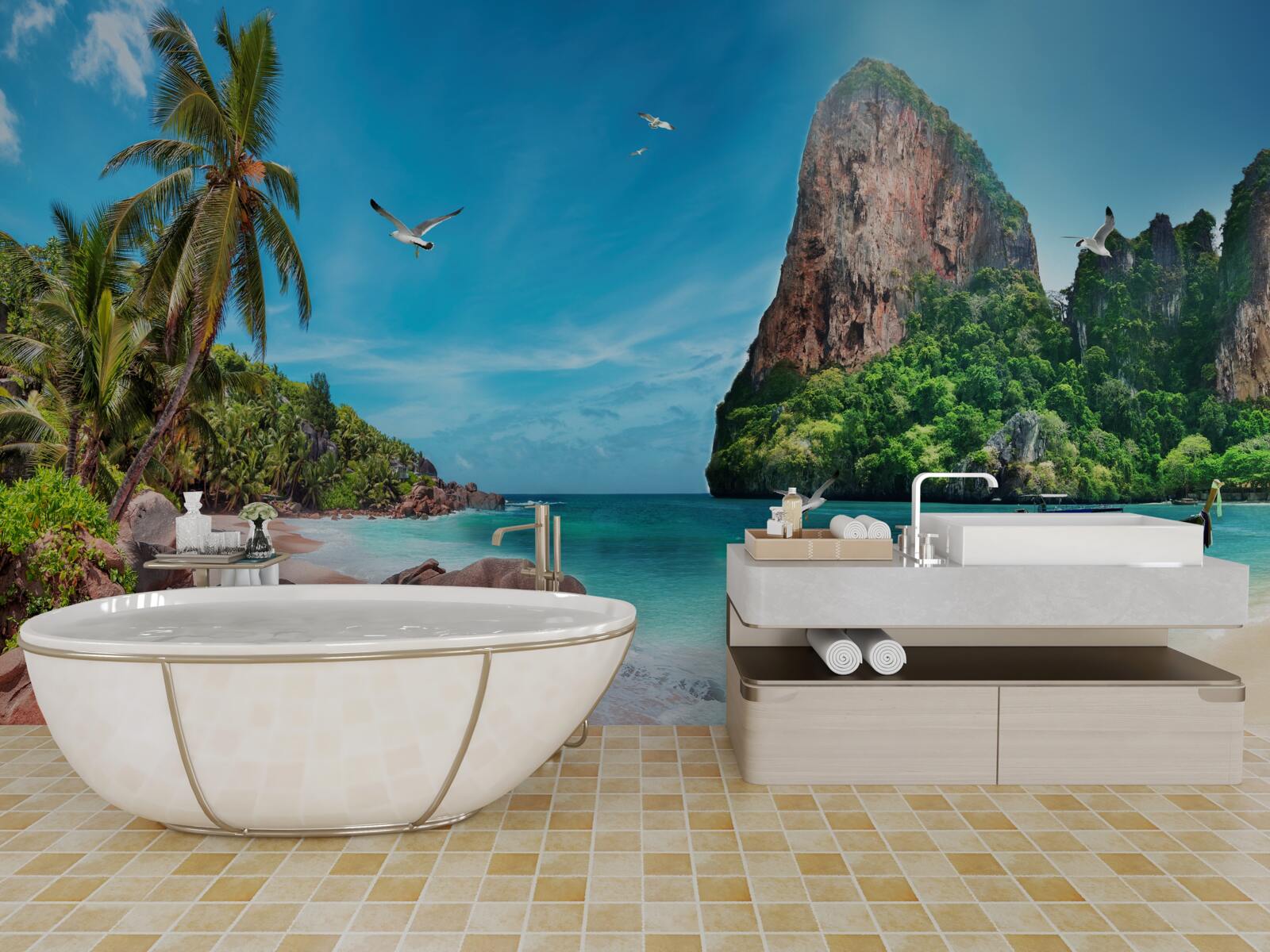 Fotobehang landschap met bergen in de tropen