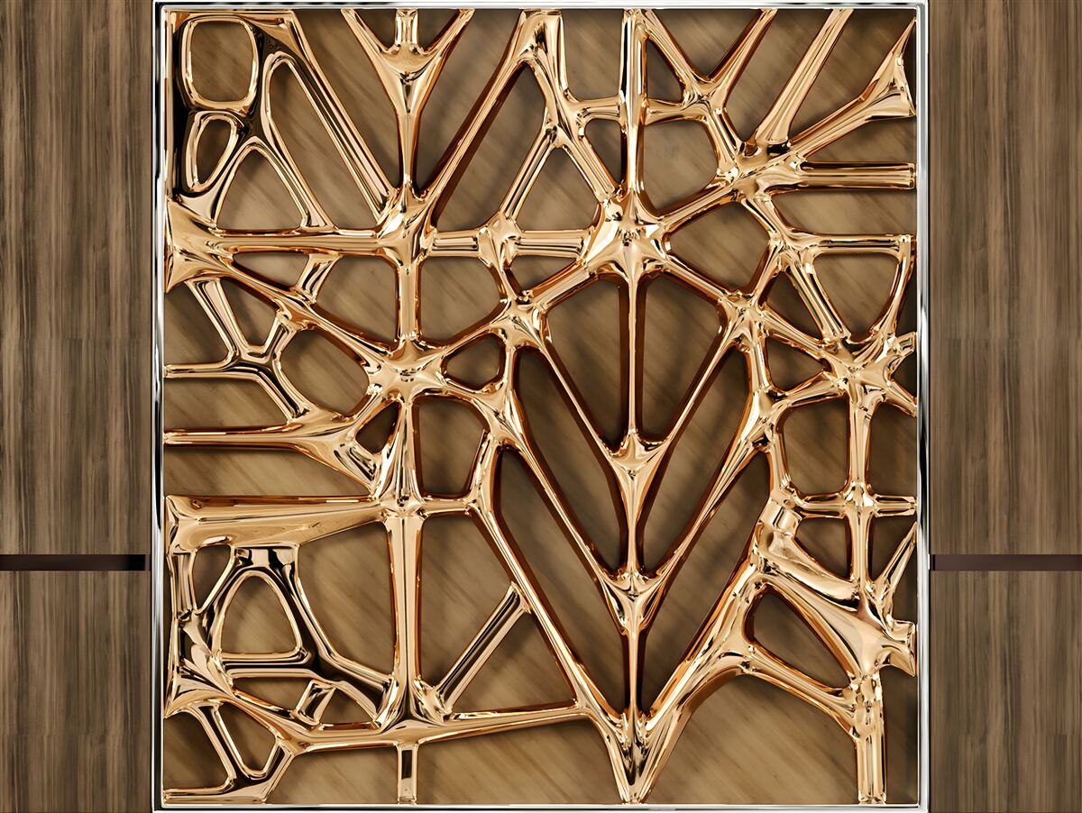 Fotobehang abstracte gouden lijnen op een houten oppervlak