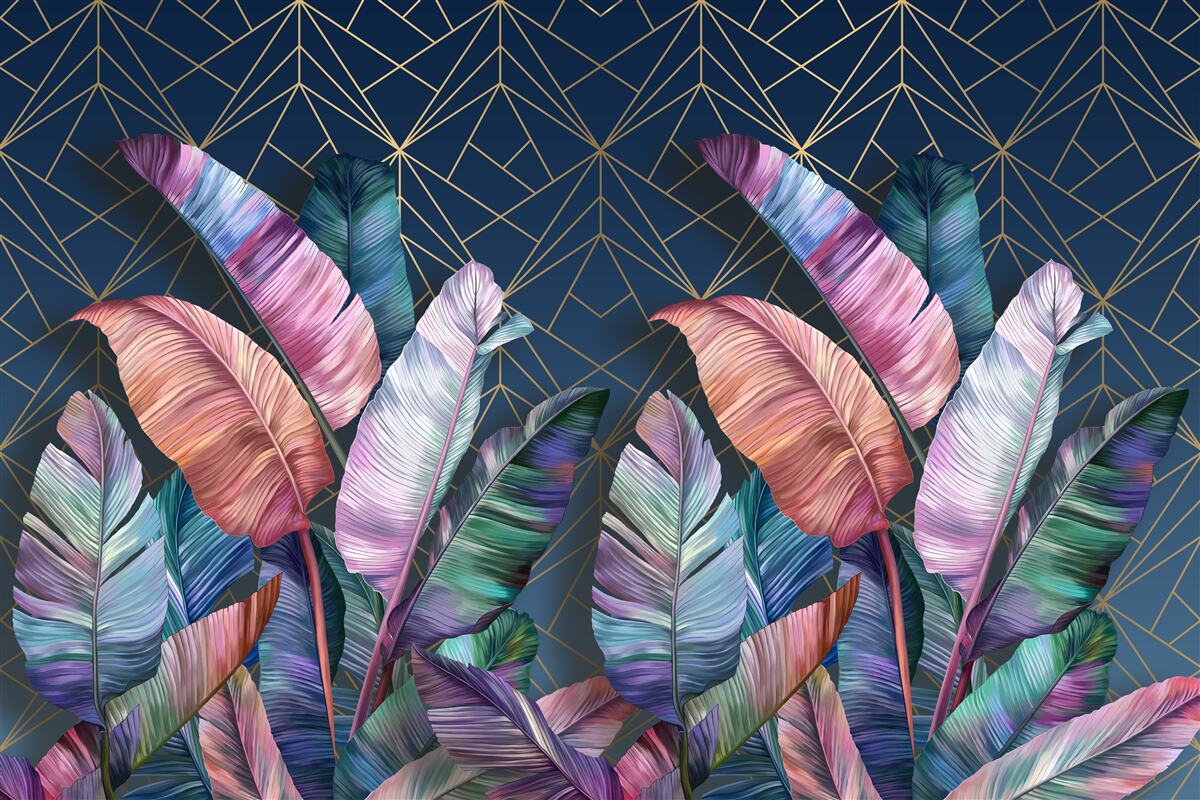 Fotobehang 's nachts gloeien de varenbladeren helder