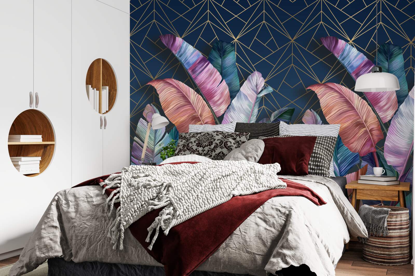 Fotobehang 's nachts gloeien de varenbladeren helder